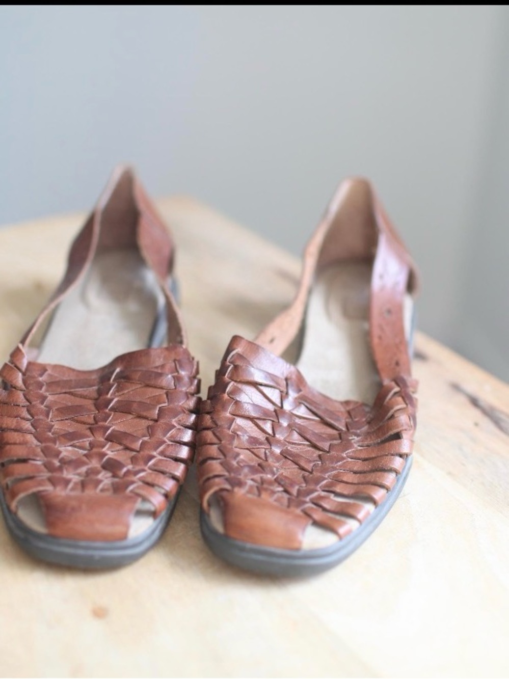 Woven Leather Slingback Flat - Brown